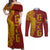 Tonga 676 Ngatu Tribal Tattoo Couples Matching Off Shoulder Maxi Dress and Long Sleeve Button Shirt