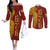 Tonga 676 Ngatu Tribal Tattoo Couples Matching Off The Shoulder Long Sleeve Dress and Long Sleeve Button Shirt