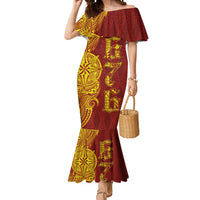 Tonga 676 Ngatu Tribal Tattoo Mermaid Dress LT03 Women Red - Polynesian Pride
