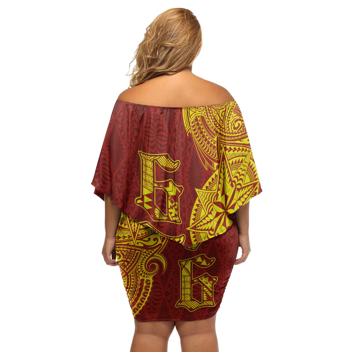 Tonga 676 Ngatu Tribal Tattoo Off Shoulder Short Dress LT03 - Polynesian Pride