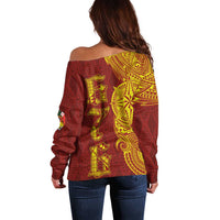 Tonga 676 Ngatu Tribal Tattoo Off Shoulder Sweater LT03 - Polynesian Pride