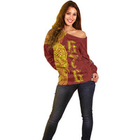 Tonga 676 Ngatu Tribal Tattoo Off Shoulder Sweater LT03 - Polynesian Pride
