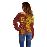 Tonga 676 Ngatu Tribal Tattoo Off Shoulder Sweater LT03 - Polynesian Pride