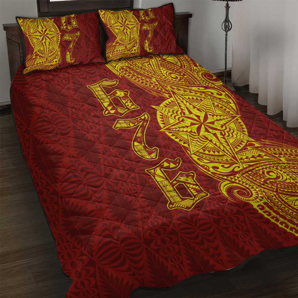 Tonga 676 Ngatu Tribal Tattoo Quilt Bed Set LT03 Red - Polynesian Pride