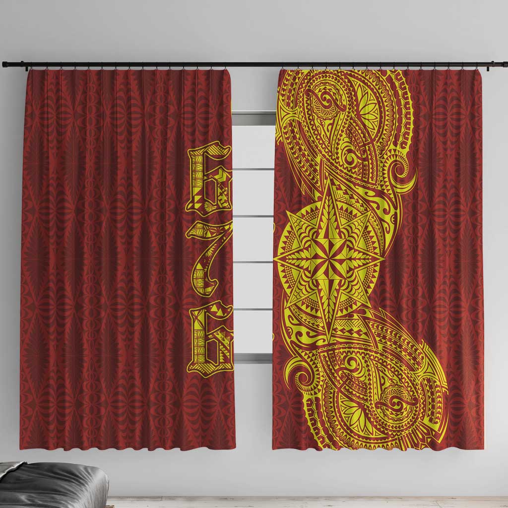 Tonga 676 Ngatu Tribal Tattoo Window Curtain LT03 With Hooks Red - Polynesian Pride