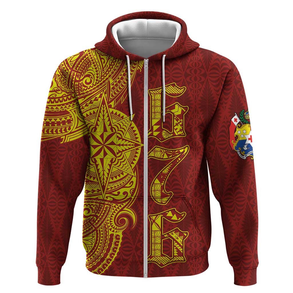 Tonga 676 Ngatu Tribal Tattoo Zip Hoodie LT03 Zip Hoodie Red - Polynesian Pride