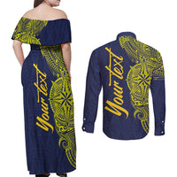 Personalised Tokelau Classic Ngatu Motifs Couples Matching Off Shoulder Maxi Dress and Long Sleeve Button Shirt LT03 - Polynesian Pride