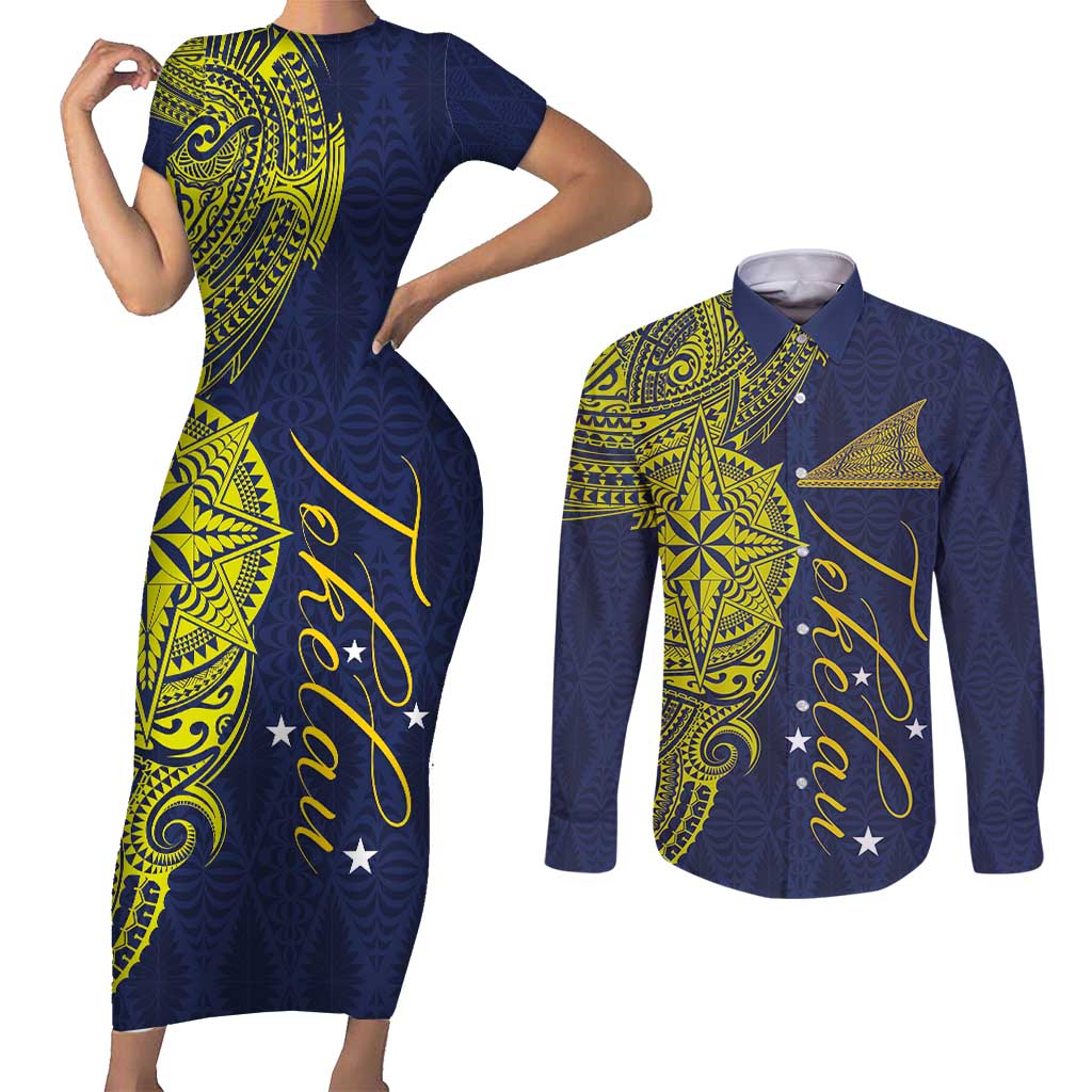 Personalised Tokelau Classic Ngatu Motifs Couples Matching Short Sleeve Bodycon Dress and Long Sleeve Button Shirt