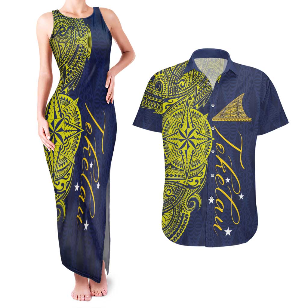 Personalised Tokelau Classic Ngatu Motifs Couples Matching Tank Maxi Dress and Hawaiian Shirt