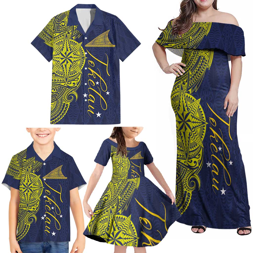 Personalised Tokelau Classic Ngatu Motifs Family Matching Off Shoulder Maxi Dress and Hawaiian Shirt