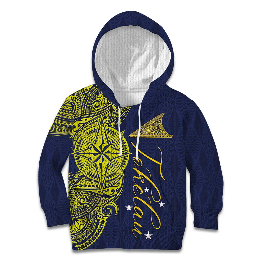 Personalised Tokelau Classic Ngatu Motifs Kid Hoodie LT03 Hoodie Blue - Polynesian Pride