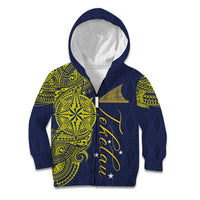 Personalised Tokelau Classic Ngatu Motifs Kid Hoodie LT03 Zip Hoodie Blue - Polynesian Pride