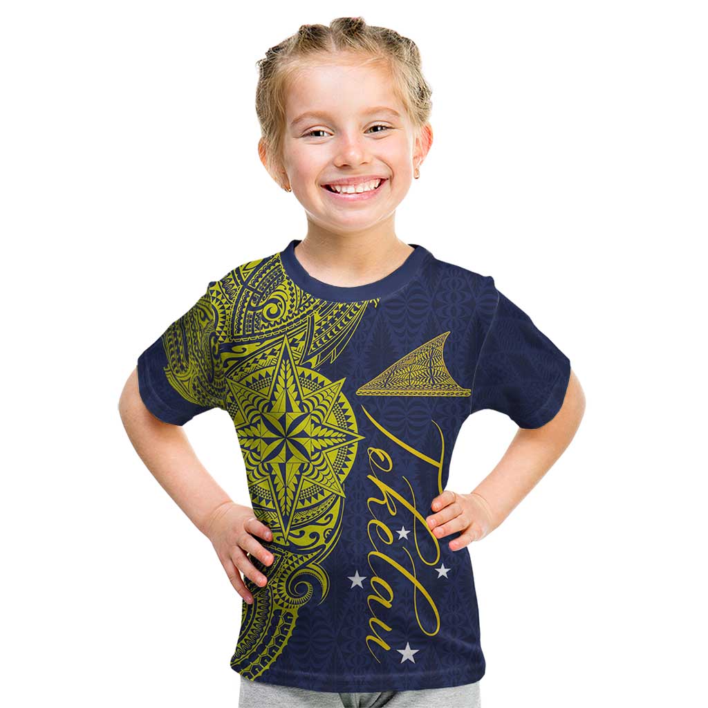 Personalised Tokelau Classic Ngatu Motifs Kid T Shirt LT03 Blue - Polynesian Pride