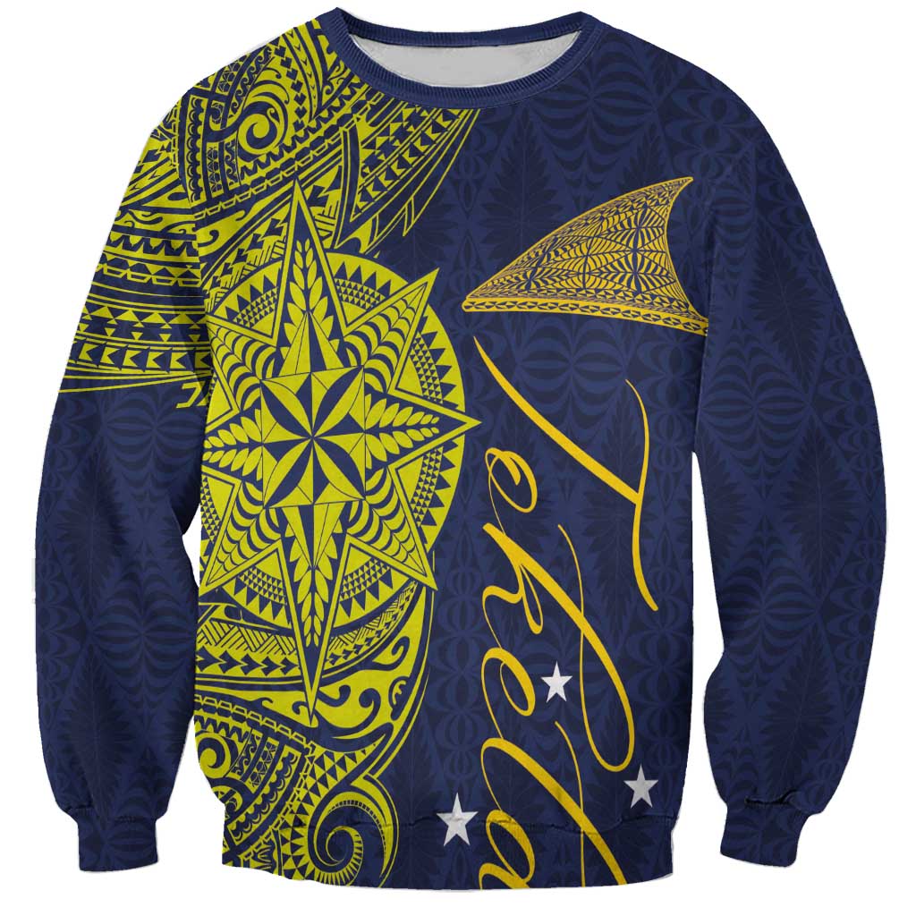 Personalised Tokelau Classic Ngatu Motifs Sweatshirt LT03 Unisex Blue - Polynesian Pride