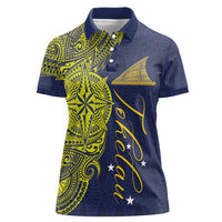 Personalised Tokelau Classic Ngatu Motifs Women Polo Shirt LT03 Female Blue - Polynesian Pride