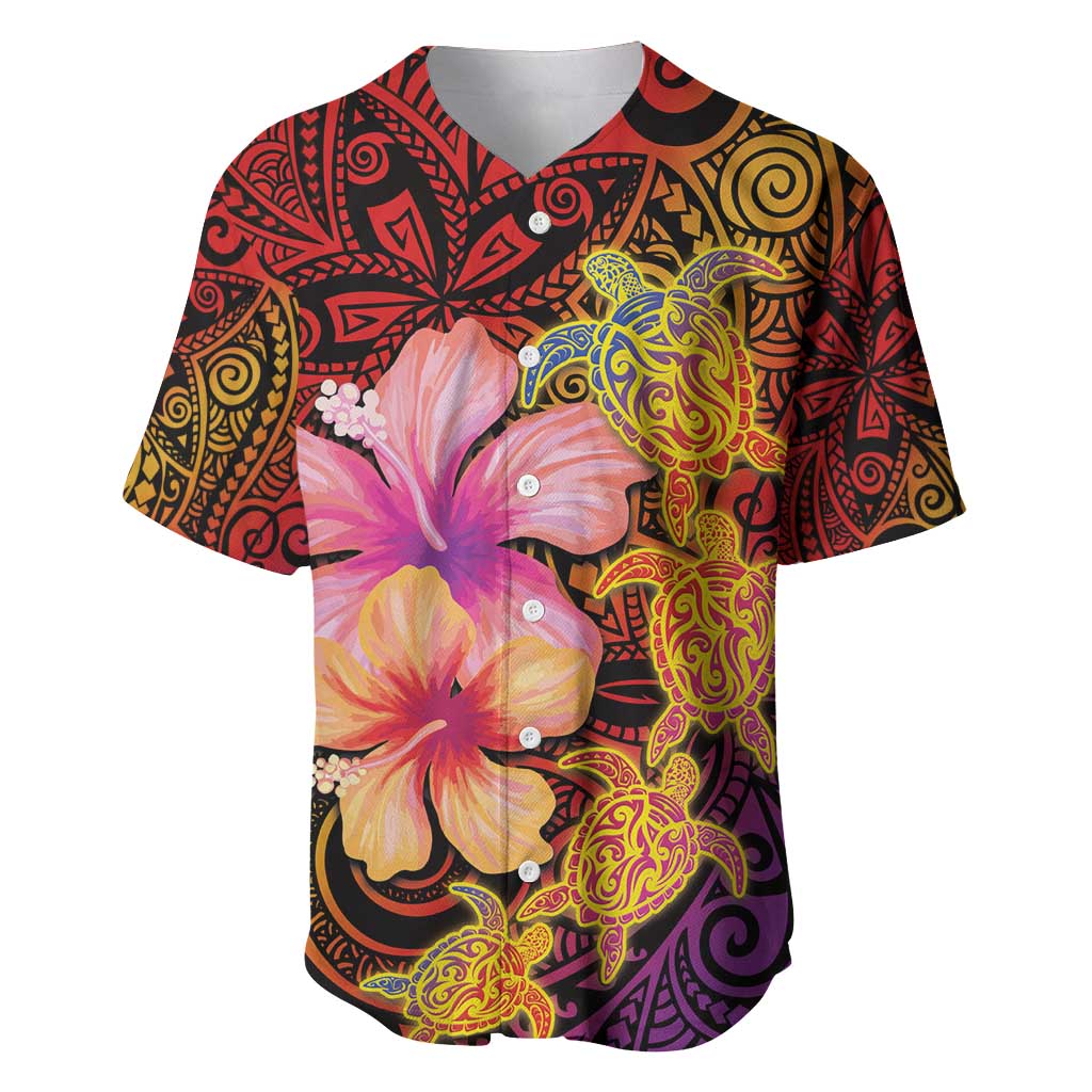 Hawaiian Hibiscus Turtle Tribal Polynesian Pattern Baseball Jersey Colorful Color LT03 Red - Polynesian Pride