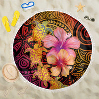 Hawaiian Hibiscus Turtle Tribal Polynesian Pattern Beach Blanket Colorful Color LT03 One Size 150cm Red - Polynesian Pride