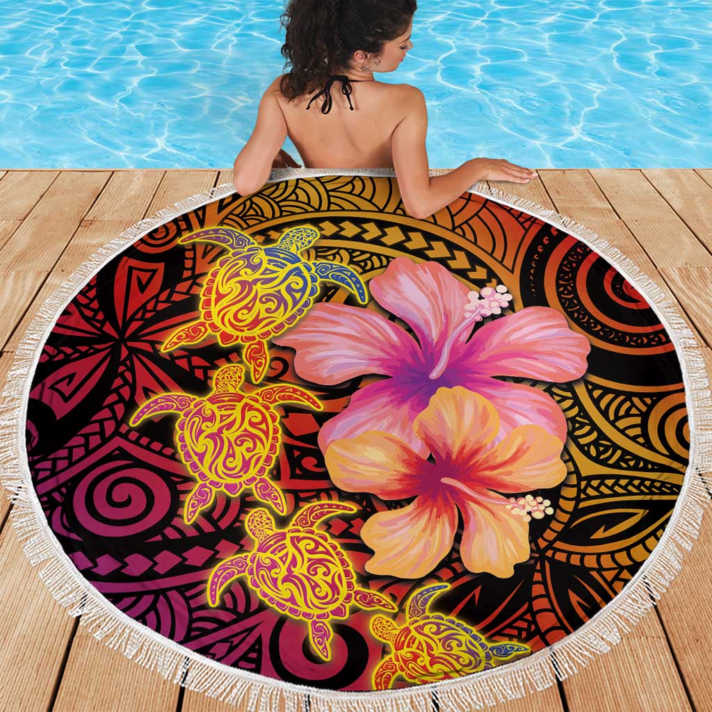 Hawaiian Hibiscus Turtle Tribal Polynesian Pattern Beach Blanket Colorful Color LT03 - Polynesian Pride
