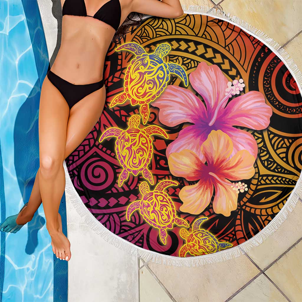 Hawaiian Hibiscus Turtle Tribal Polynesian Pattern Beach Blanket Colorful Color LT03 - Polynesian Pride