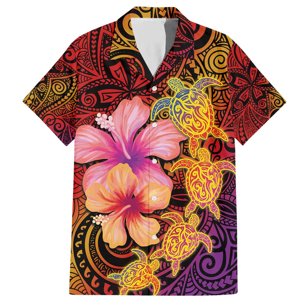 Hawaiian Hibiscus Turtle Tribal Polynesian Pattern Hawaiian Shirt Colorful Color LT03 Red - Polynesian Pride