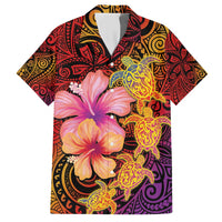 Hawaiian Hibiscus Turtle Tribal Polynesian Pattern Hawaiian Shirt Colorful Color LT03 Red - Polynesian Pride