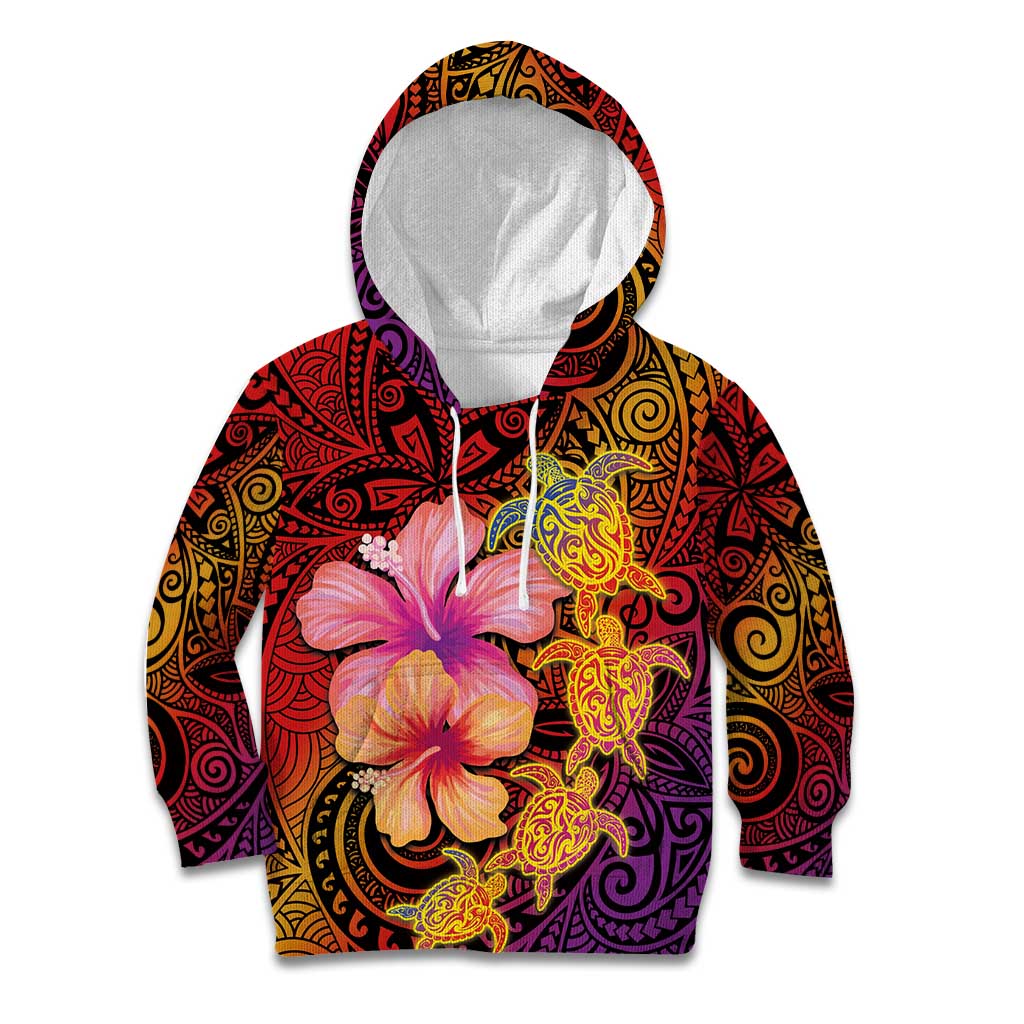 Hawaiian Hibiscus Turtle Tribal Polynesian Pattern Kid Hoodie Colorful Color LT03 Hoodie Red - Polynesian Pride