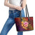 Hawaiian Hibiscus Turtle Tribal Polynesian Pattern Leather Tote Bag Colorful Color