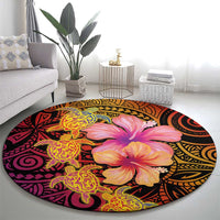 Hawaiian Hibiscus Turtle Tribal Polynesian Pattern Round Carpet Colorful Color LT03 - Polynesian Pride