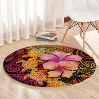 Hawaiian Hibiscus Turtle Tribal Polynesian Pattern Round Carpet Colorful Color LT03 - Polynesian Pride