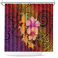 Hawaiian Hibiscus Turtle Tribal Polynesian Pattern Shower Curtain Colorful Color LT03 Red - Polynesian Pride