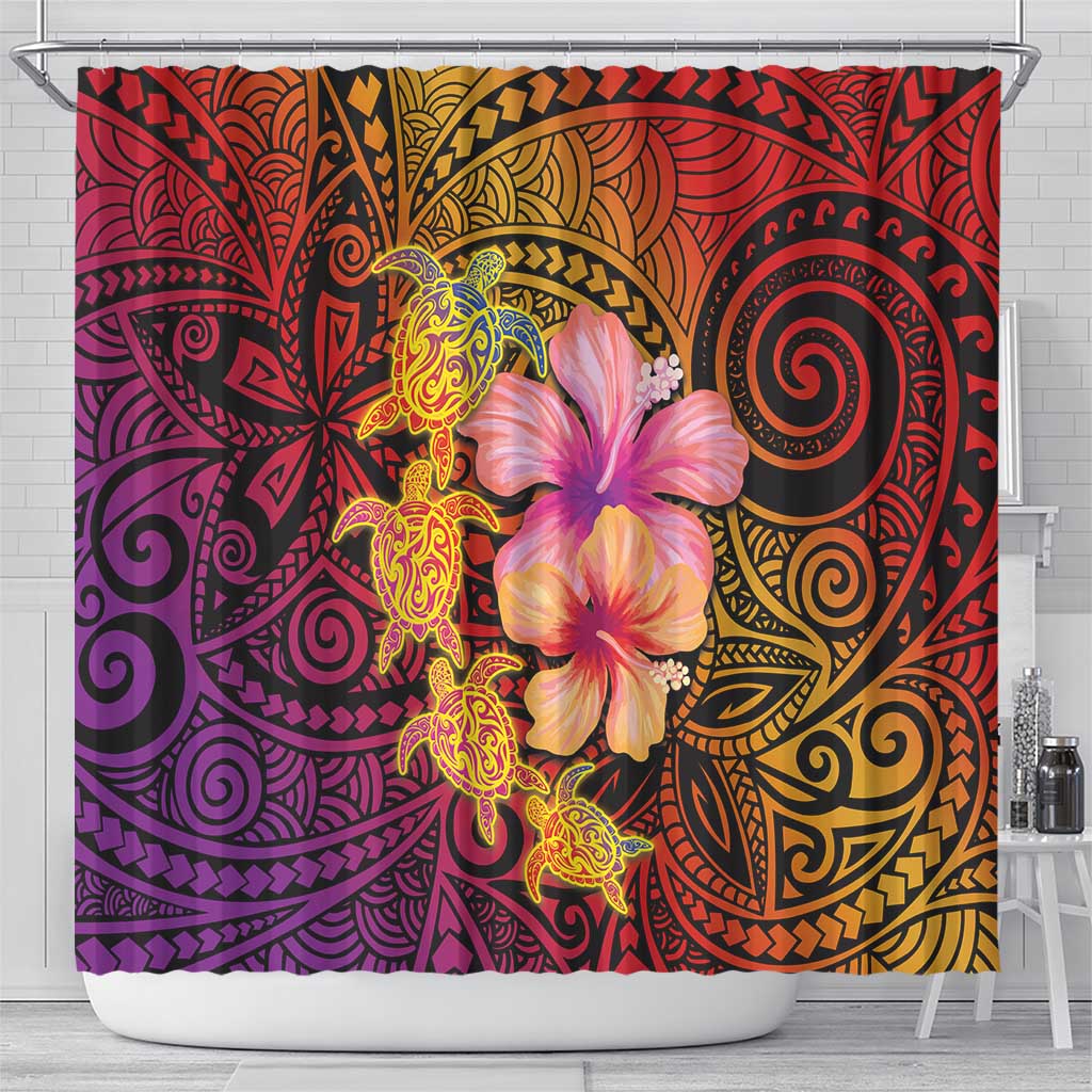 Hawaiian Hibiscus Turtle Tribal Polynesian Pattern Shower Curtain Colorful Color LT03 - Polynesian Pride