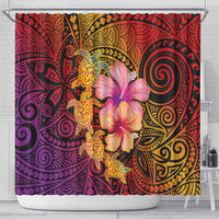 Hawaiian Hibiscus Turtle Tribal Polynesian Pattern Shower Curtain Colorful Color LT03 - Polynesian Pride