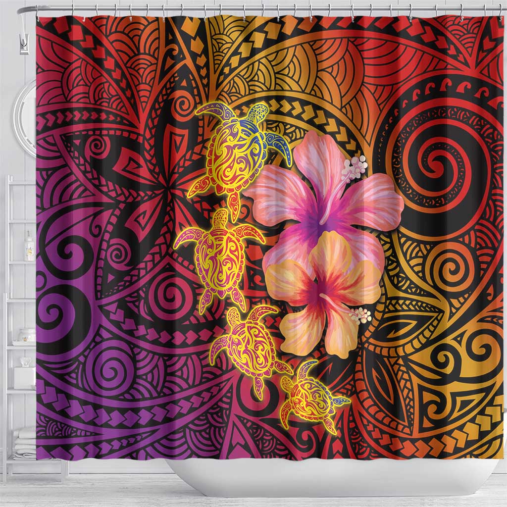 Hawaiian Hibiscus Turtle Tribal Polynesian Pattern Shower Curtain Colorful Color LT03 - Polynesian Pride