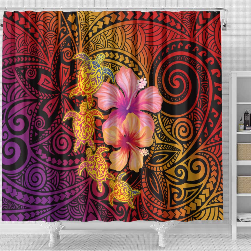 Hawaiian Hibiscus Turtle Tribal Polynesian Pattern Shower Curtain Colorful Color LT03 - Polynesian Pride