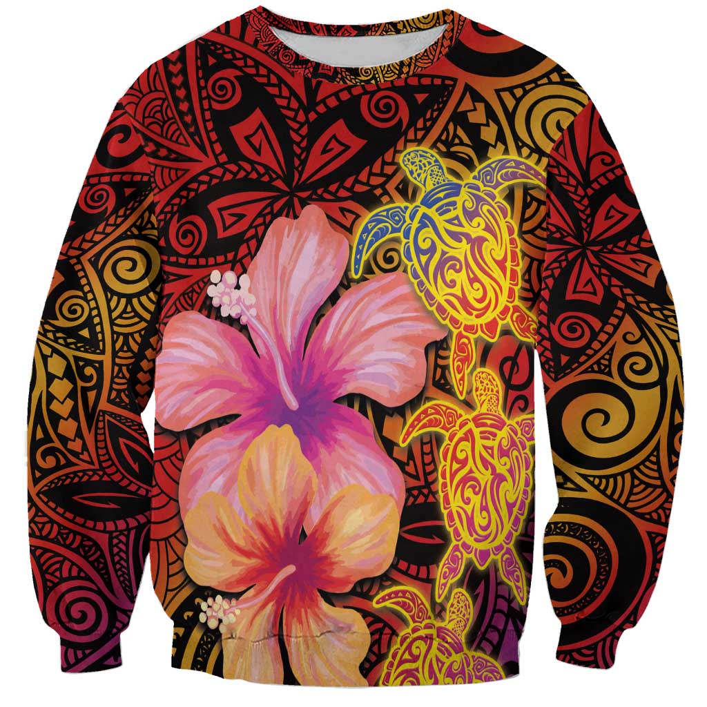 Hawaiian Hibiscus Turtle Tribal Polynesian Pattern Sweatshirt Colorful Color LT03 Unisex Red - Polynesian Pride
