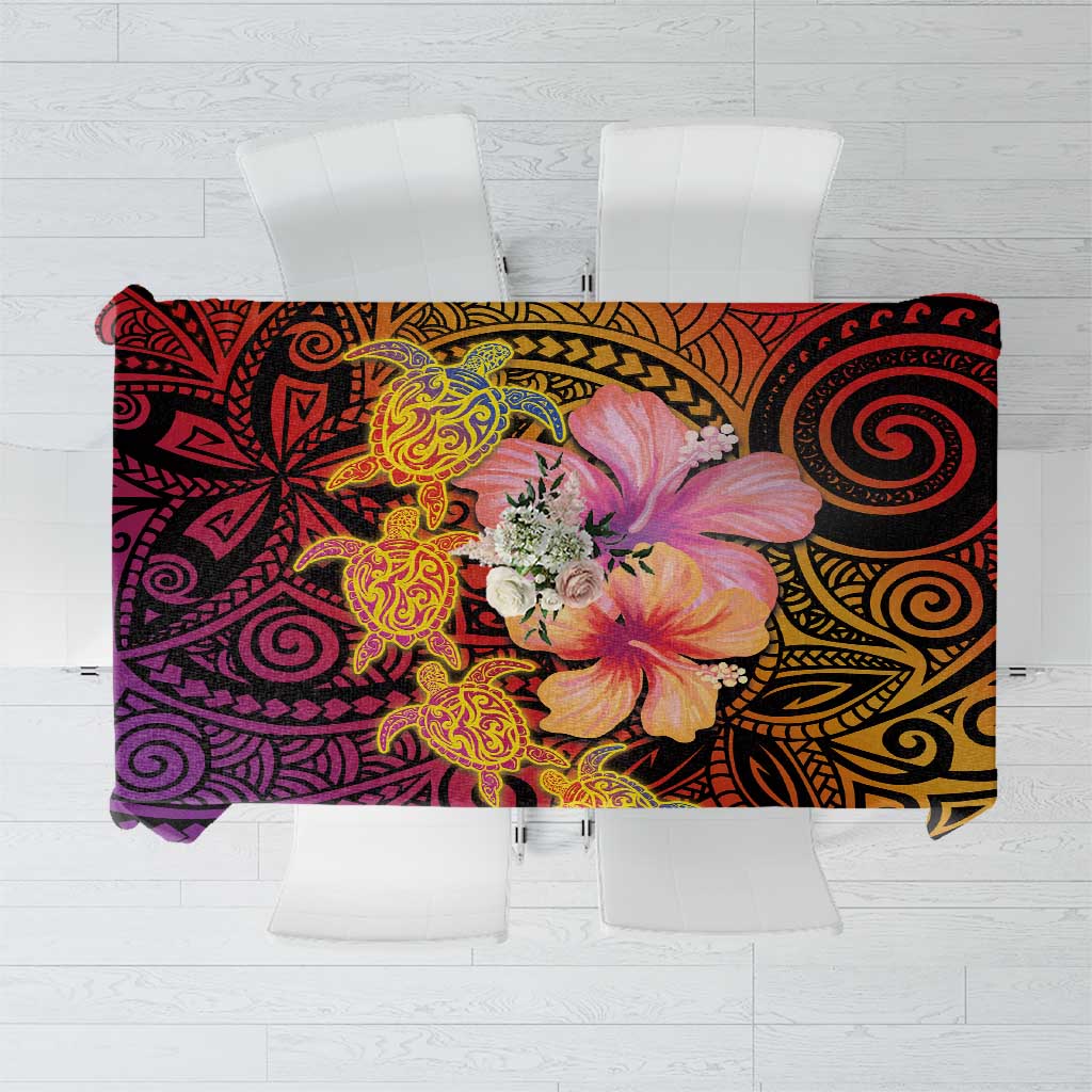 Hawaiian Hibiscus Turtle Tribal Polynesian Pattern Tablecloth Colorful Color LT03 Red - Polynesian Pride