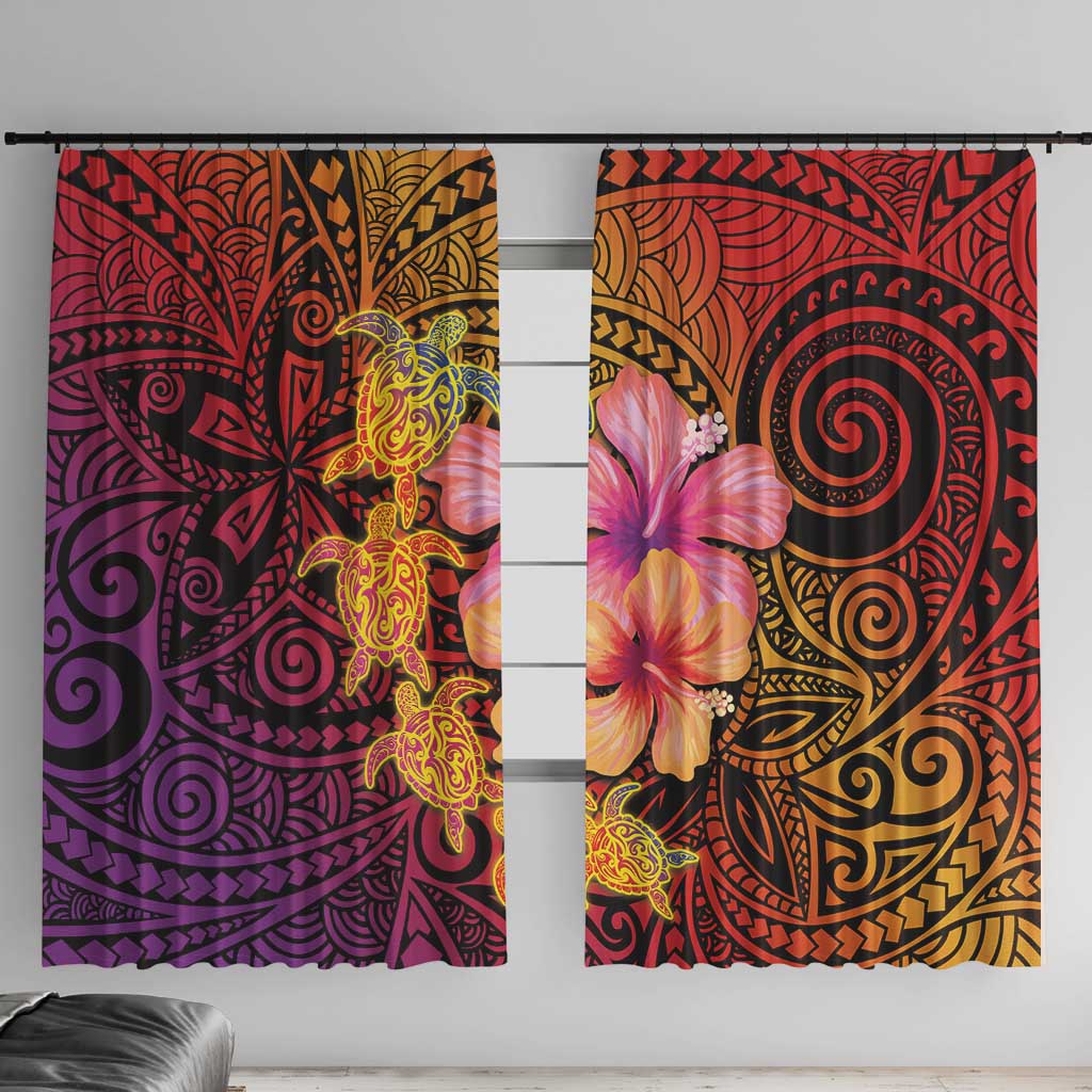 Hawaiian Hibiscus Turtle Tribal Polynesian Pattern Window Curtain Colorful Color LT03 With Hooks Red - Polynesian Pride