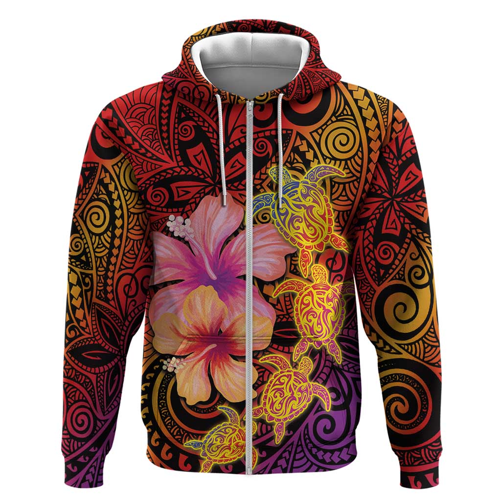 Hawaiian Hibiscus Turtle Tribal Polynesian Pattern Zip Hoodie Colorful Color LT03 Zip Hoodie Red - Polynesian Pride