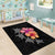 Hawaiian Hibiscus Turtle Tribal Polynesian Pattern Area Rug Black Color