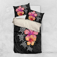 Hawaiian Hibiscus Turtle Tribal Polynesian Pattern Bedding Set Black Color LT03 US Twin 172cm x 218cm Black - Polynesian Pride