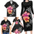 Hawaiian Hibiscus Turtle Tribal Polynesian Pattern Family Matching Long Sleeve Bodycon Dress and Hawaiian Shirt Black Color