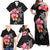 Hawaiian Hibiscus Turtle Tribal Polynesian Pattern Family Matching Off Shoulder Maxi Dress and Hawaiian Shirt Black Color