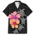 Hawaiian Hibiscus Turtle Tribal Polynesian Pattern Family Matching Off Shoulder Maxi Dress and Hawaiian Shirt Black Color