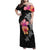 Hawaiian Hibiscus Turtle Tribal Polynesian Pattern Family Matching Off Shoulder Maxi Dress and Hawaiian Shirt Black Color