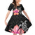 Hawaiian Hibiscus Turtle Tribal Polynesian Pattern Family Matching Off Shoulder Short Dress and Hawaiian Shirt Black Color