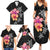 Hawaiian Hibiscus Turtle Tribal Polynesian Pattern Family Matching Summer Maxi Dress and Hawaiian Shirt Black Color