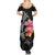 Hawaiian Hibiscus Turtle Tribal Polynesian Pattern Family Matching Summer Maxi Dress and Hawaiian Shirt Black Color