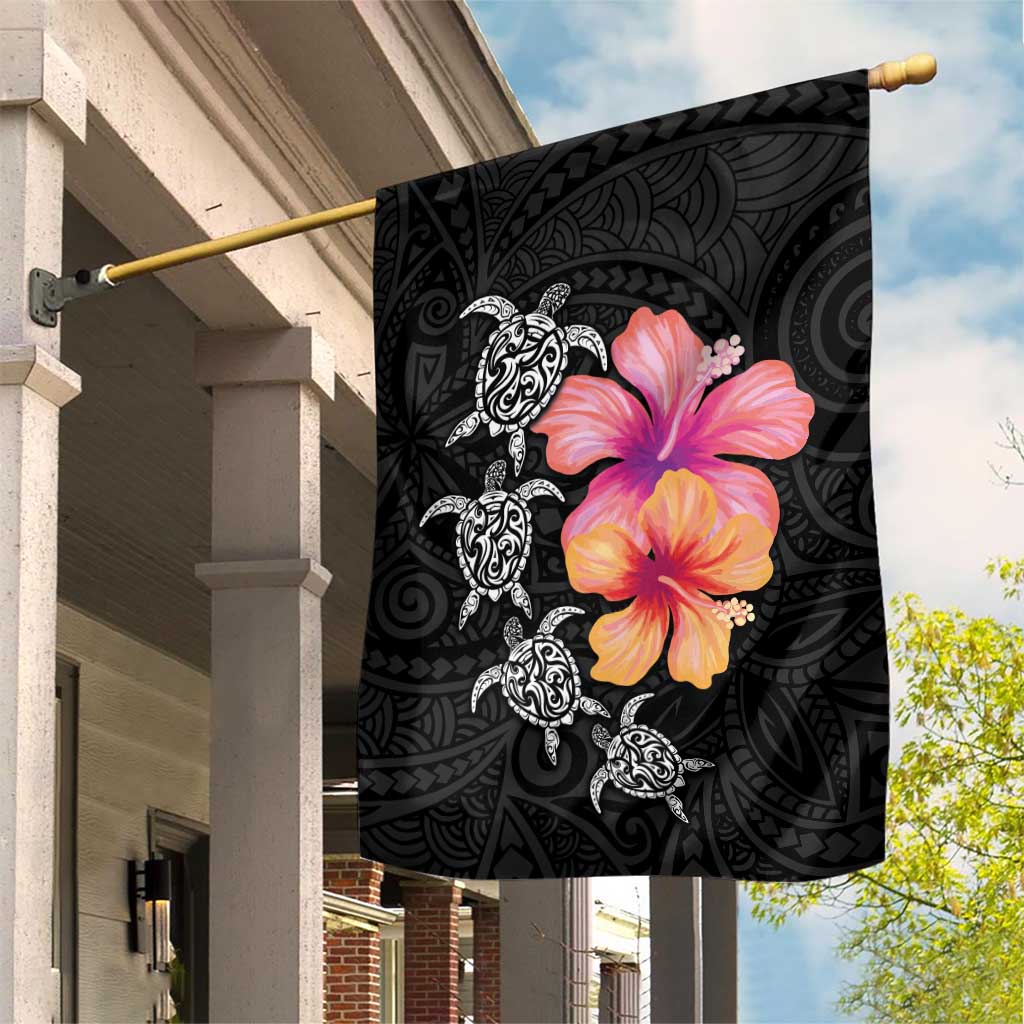 Hawaiian Hibiscus Turtle Tribal Polynesian Pattern Garden Flag Black Color LT03 House Flag Black - Polynesian Pride