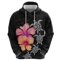 Hawaiian Hibiscus Turtle Tribal Polynesian Pattern Hoodie Black Color LT03 - Polynesian Pride
