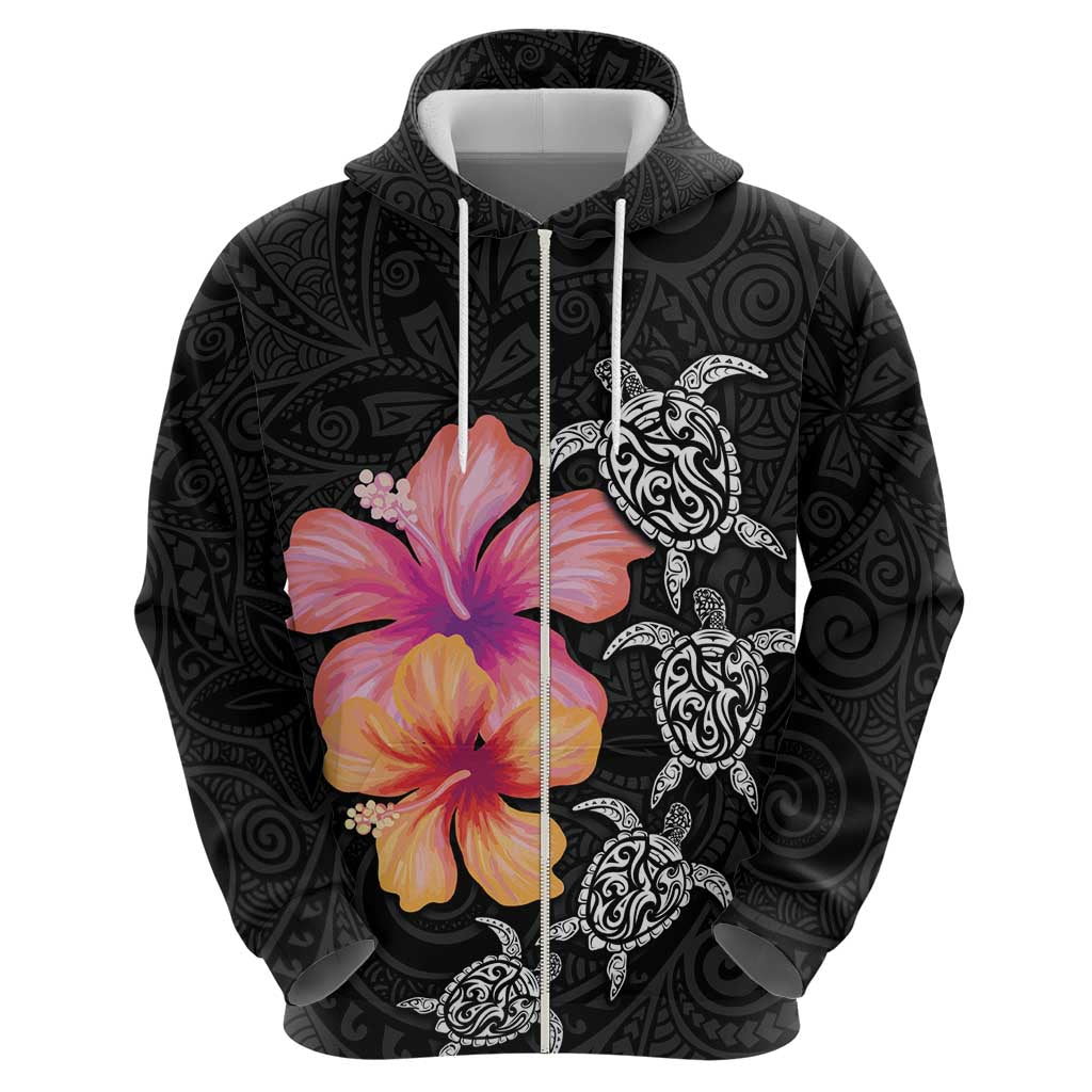 Hawaiian Hibiscus Turtle Tribal Polynesian Pattern Hoodie Black Color LT03 - Polynesian Pride
